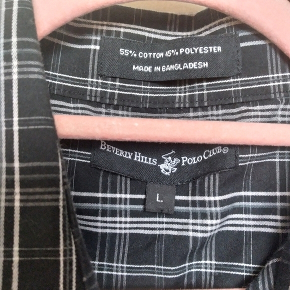 Beverly Hills Polo Club Men's Black and White Plaid Short Sleeve Button Up Shirt - Picture 9 of 11